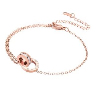 Rose Gold 18K Plated Anklet | CZ Rings | Stainless Steel, Waterproof